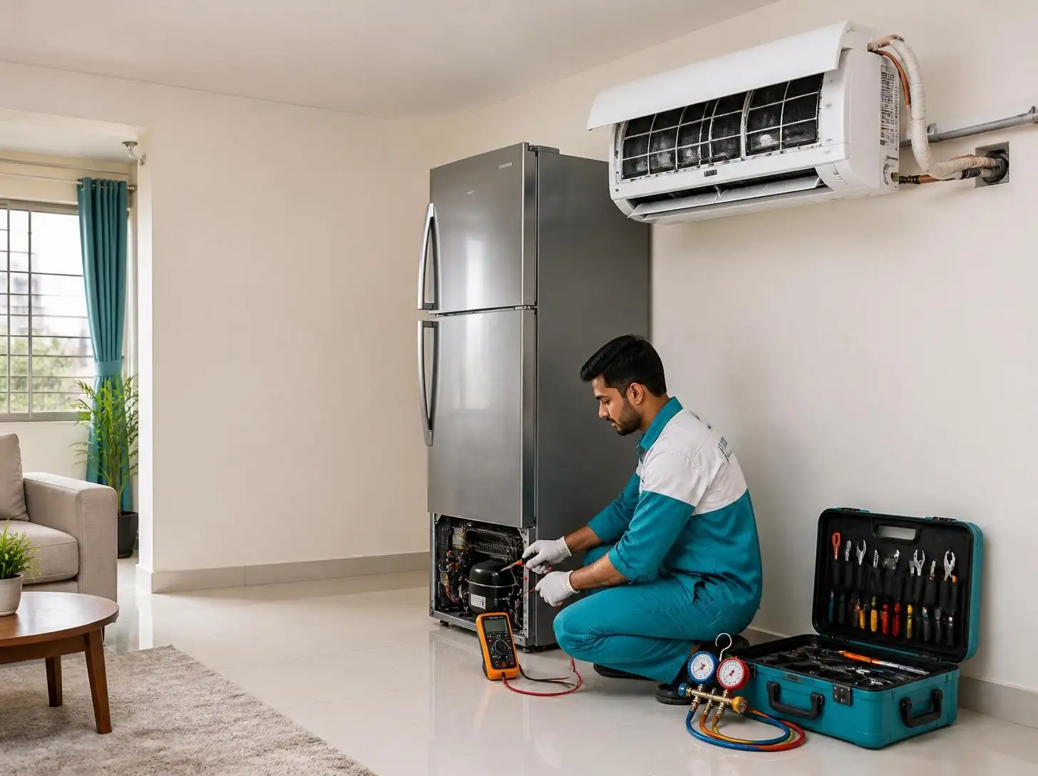 Joy Refrigeration & Engineering Works Ltd. fridge and AC repair technician at a home in Board Bazar, Gazipur