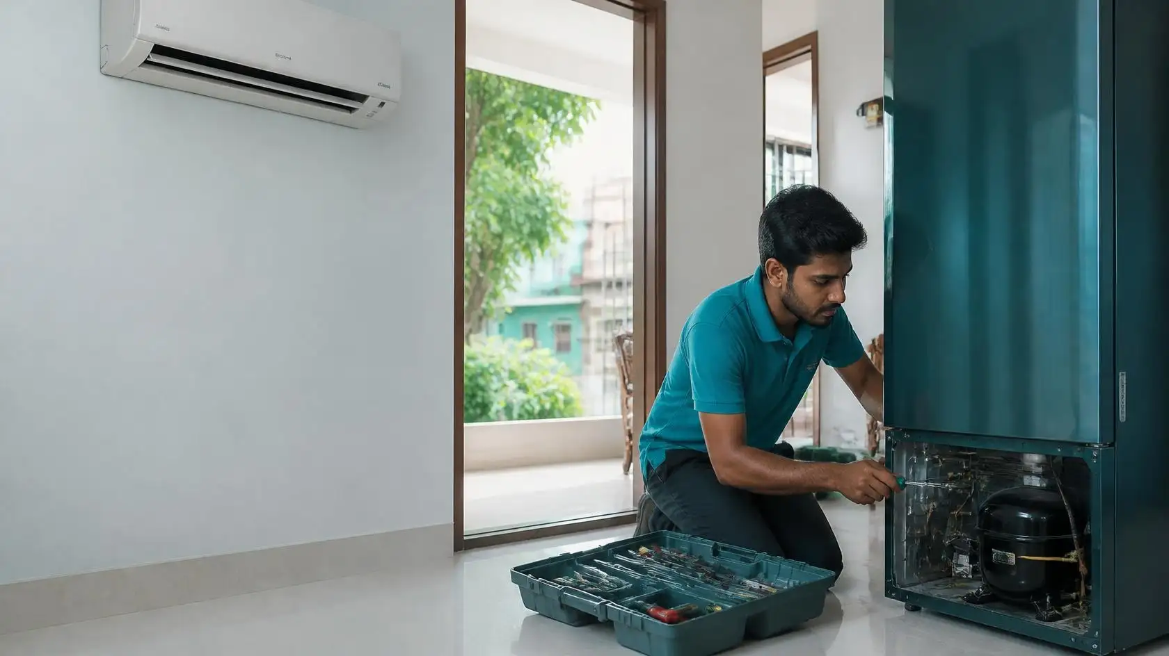 Joy Refrigeration & Engineering Works Ltd. fridge and AC repair technician at a home in Kaliakair, Gazipur