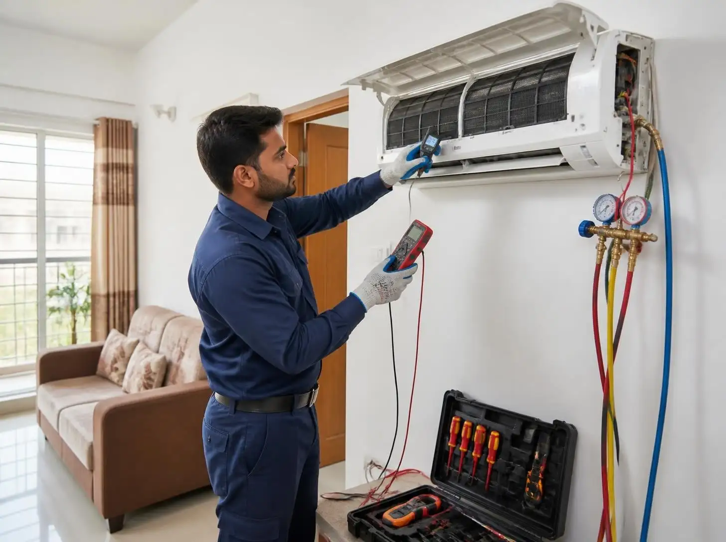 Joy Refrigeration & Engineering Works Ltd. fridge and AC repair technician at a home in Kashimpur, Gazipur
