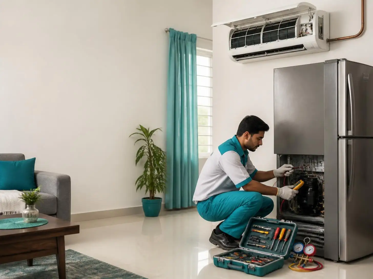 Joy Refrigeration & Engineering Works Ltd. fridge and AC repair technician at a home in Konabari, Gazipur