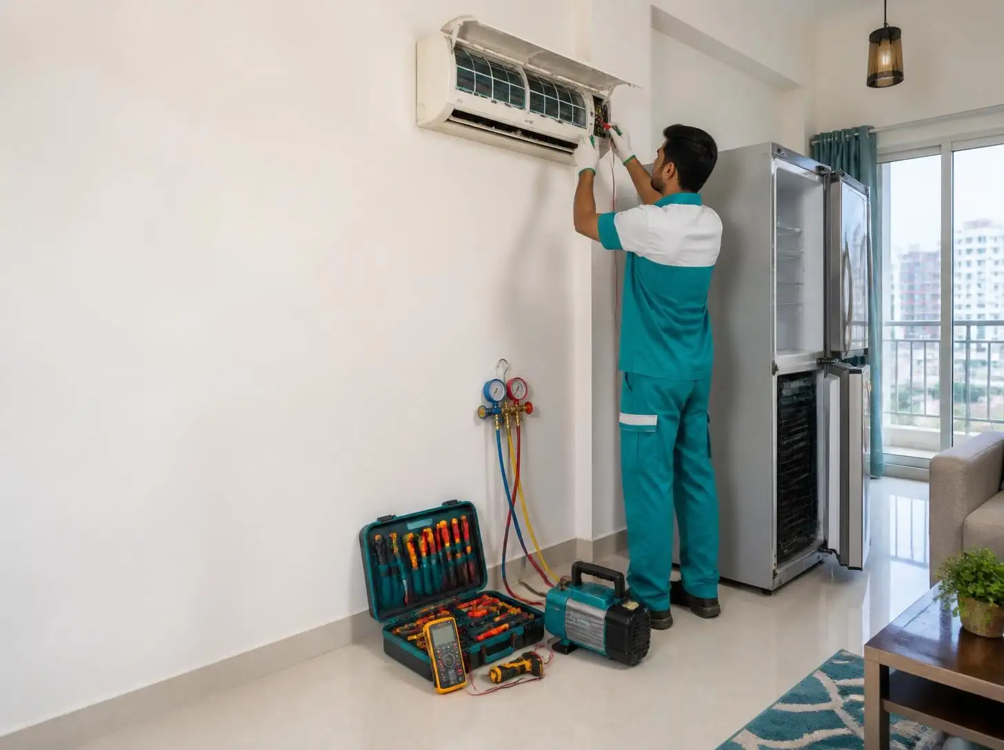 Joy Refrigeration & Engineering Works Ltd. fridge and AC repair technician at a home in Tongi, Gazipur