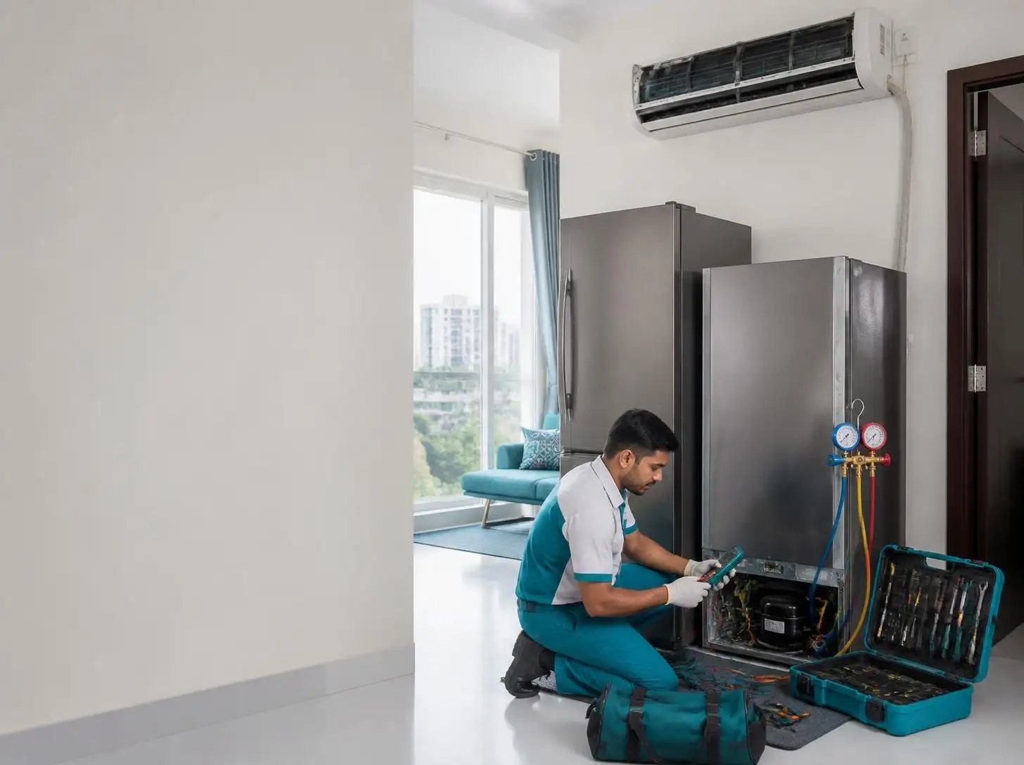 Joy Refrigeration & Engineering Works Ltd. fridge and AC repair technician at a home in Uttara, Gazipur