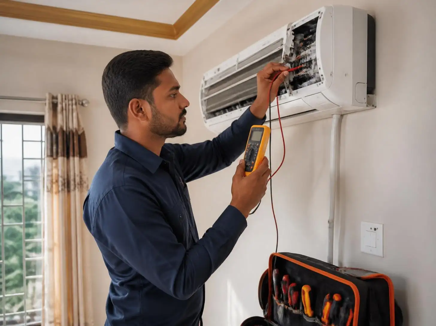 Joy Refrigeration & Engineering Works Ltd. technician repairing an AC in Sreepur, Gazipur